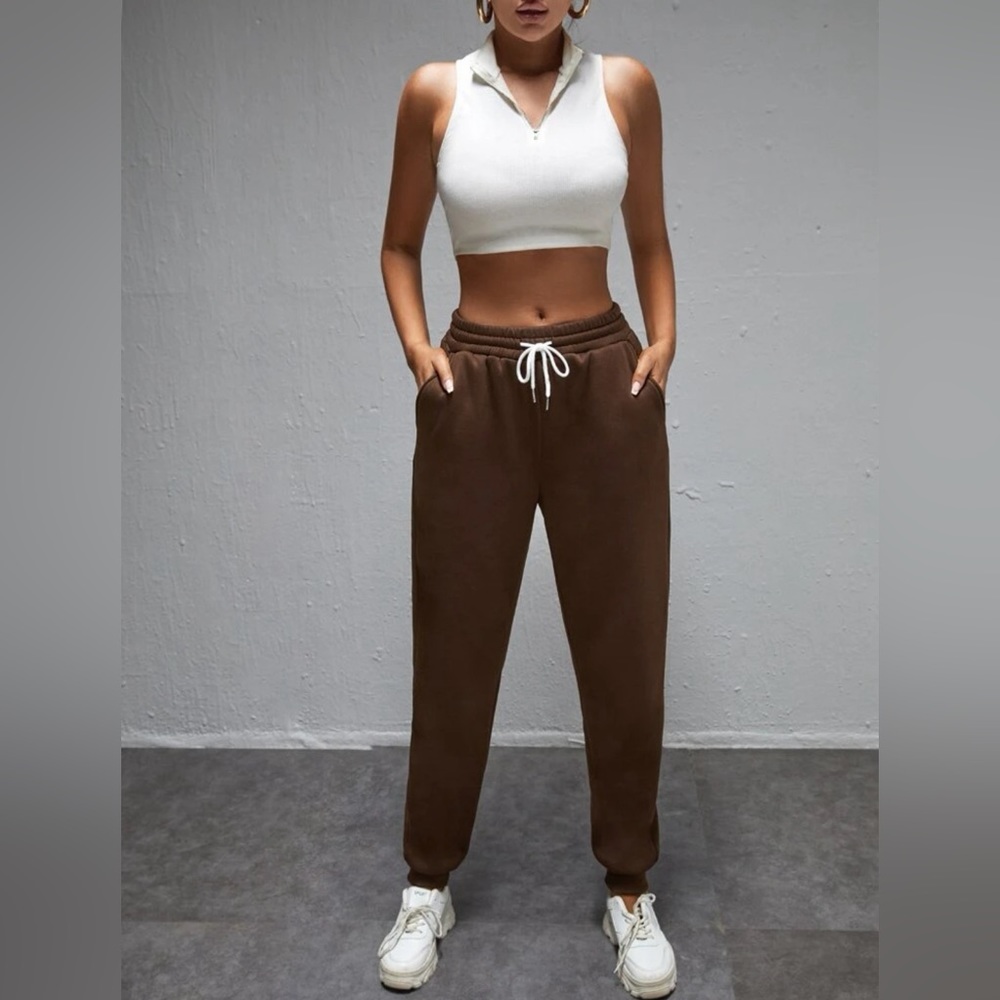 TALL- Womens Brown Drawstring Sweatpants with Pockets